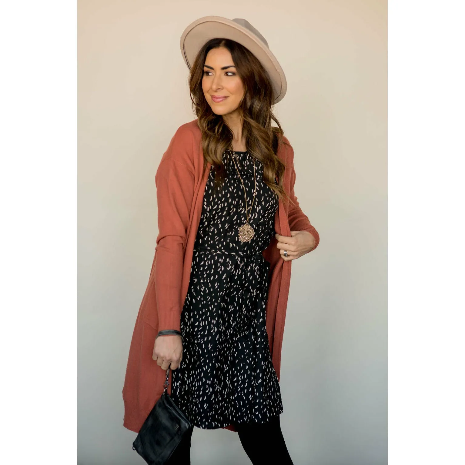 Short Sleeve Feather Speckled Tie Dress