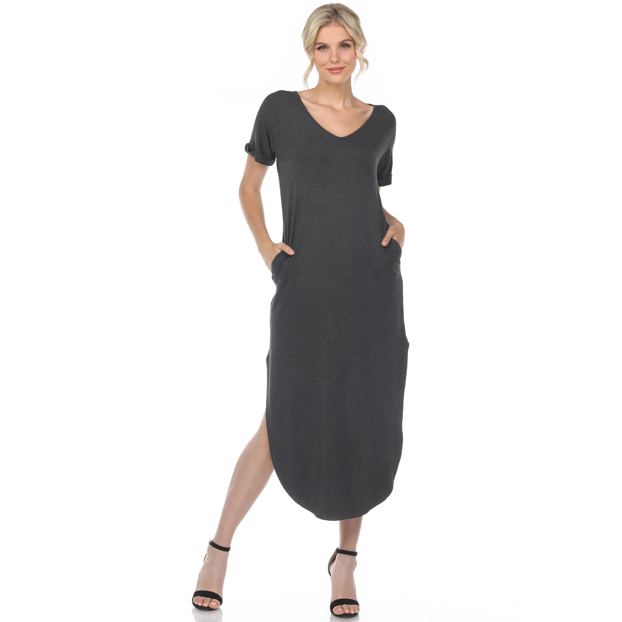 Short Sleeve V-neck Maxi Dress