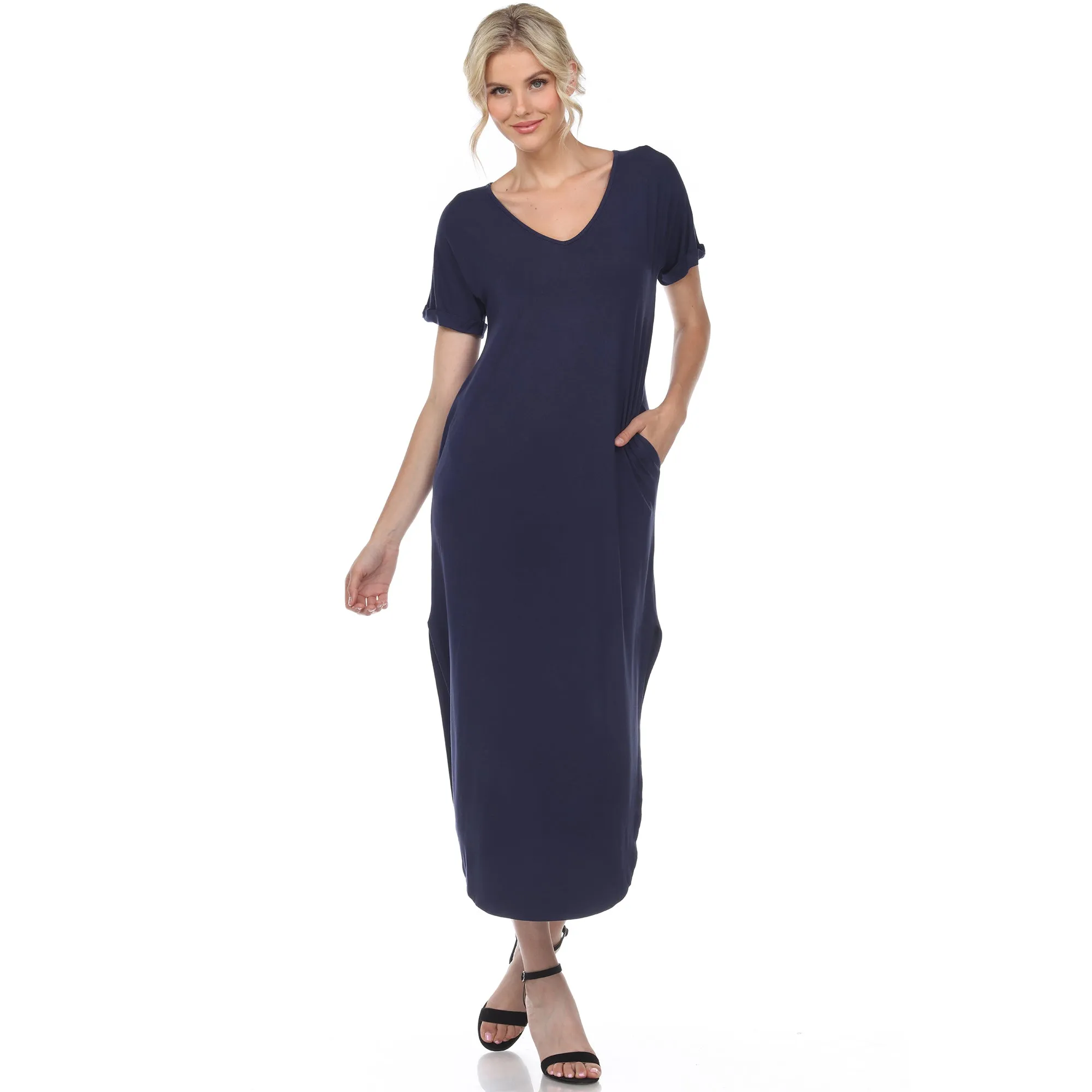 Short Sleeve V-neck Maxi Dress