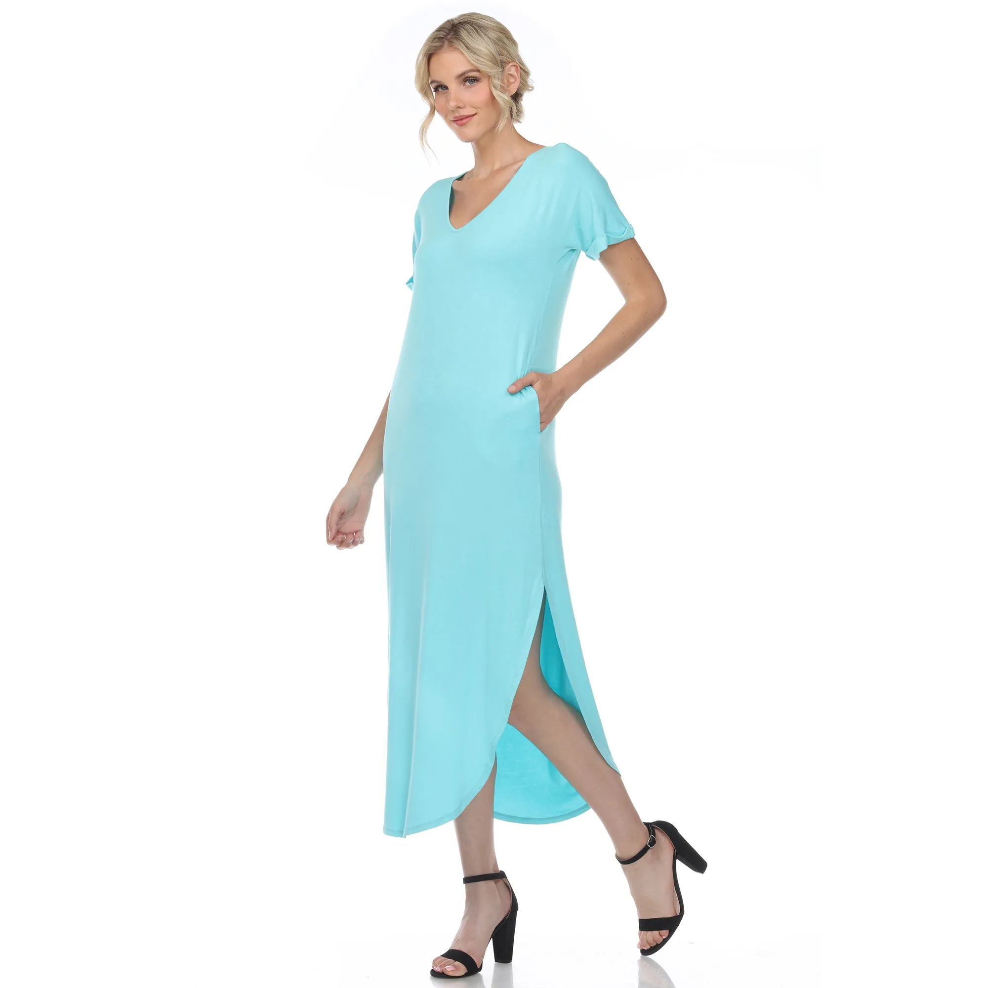 Short Sleeve V-neck Maxi Dress