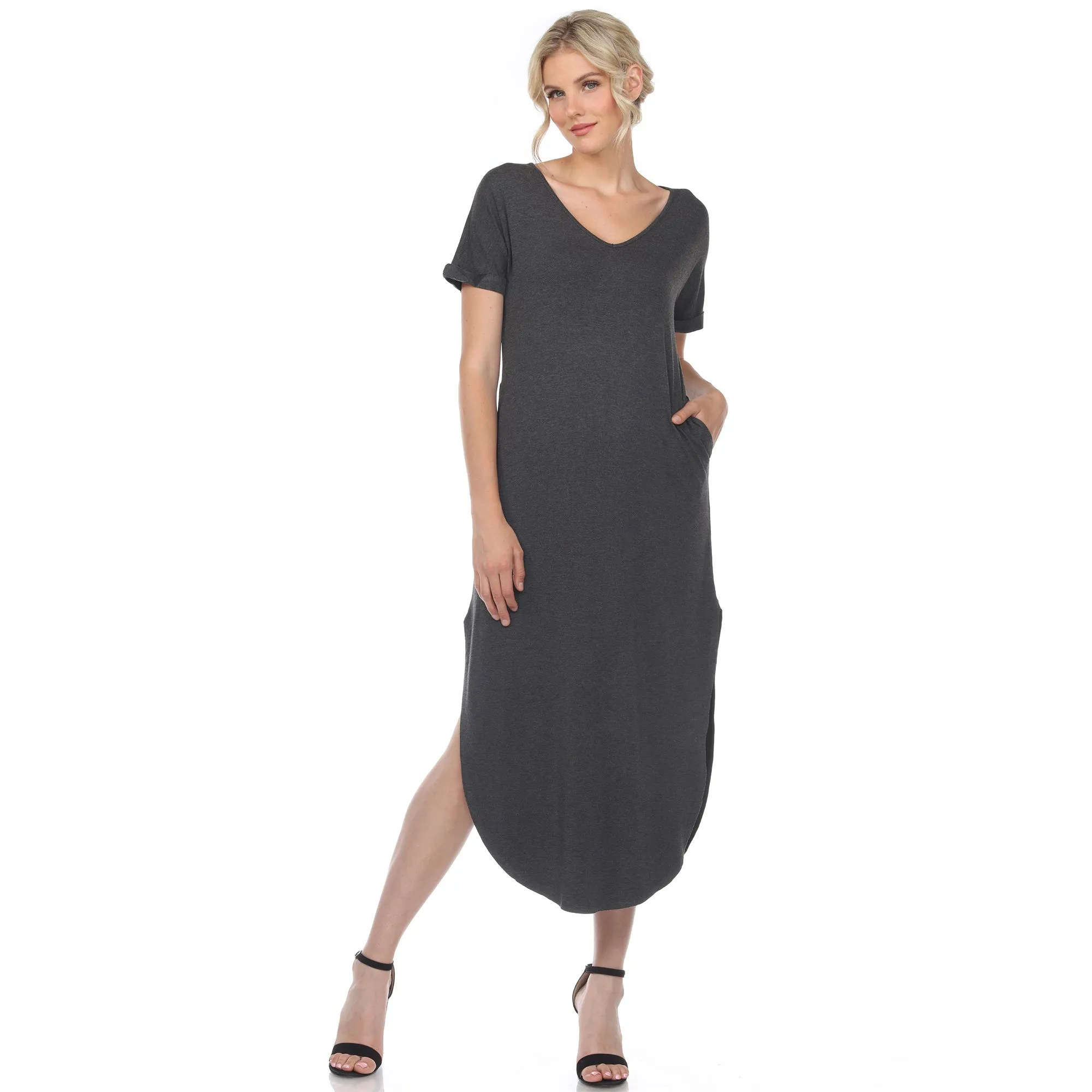 Short Sleeve V-neck Maxi Dress