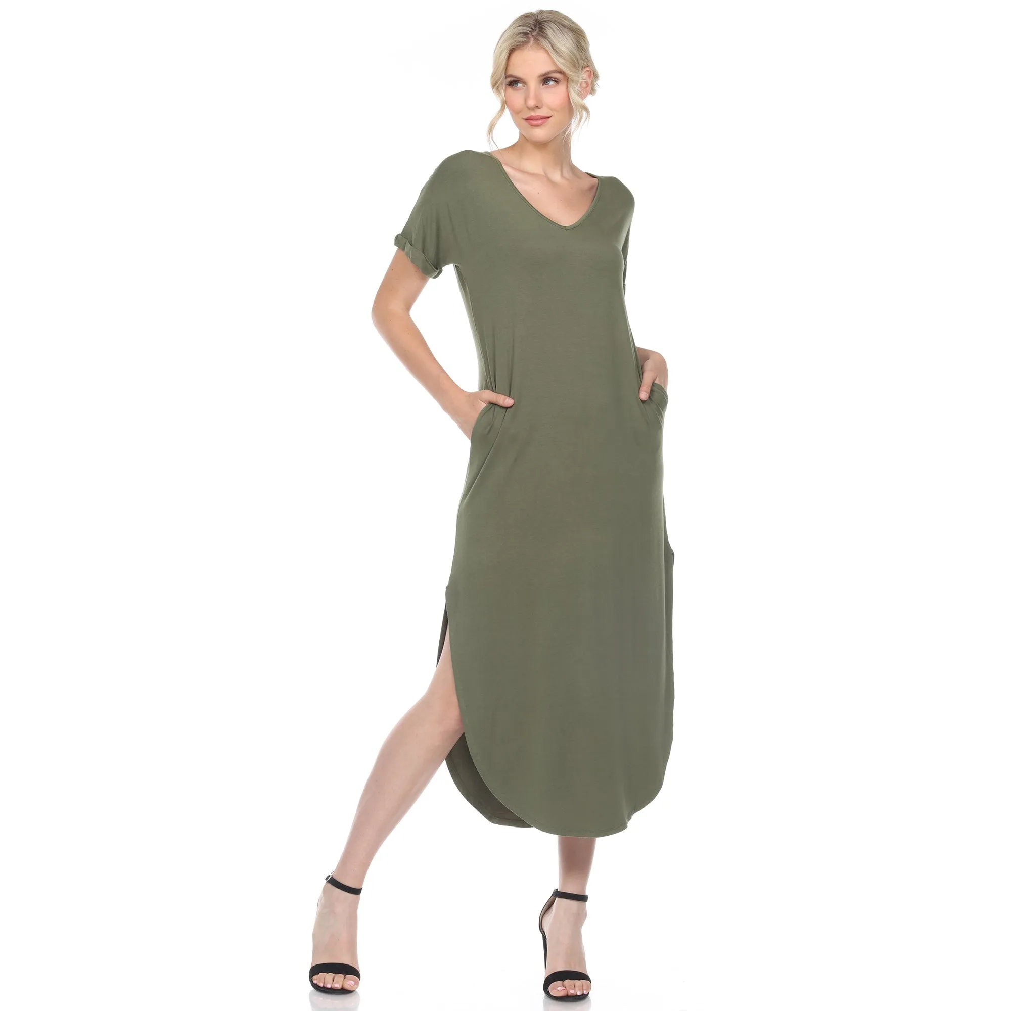 Short Sleeve V-neck Maxi Dress
