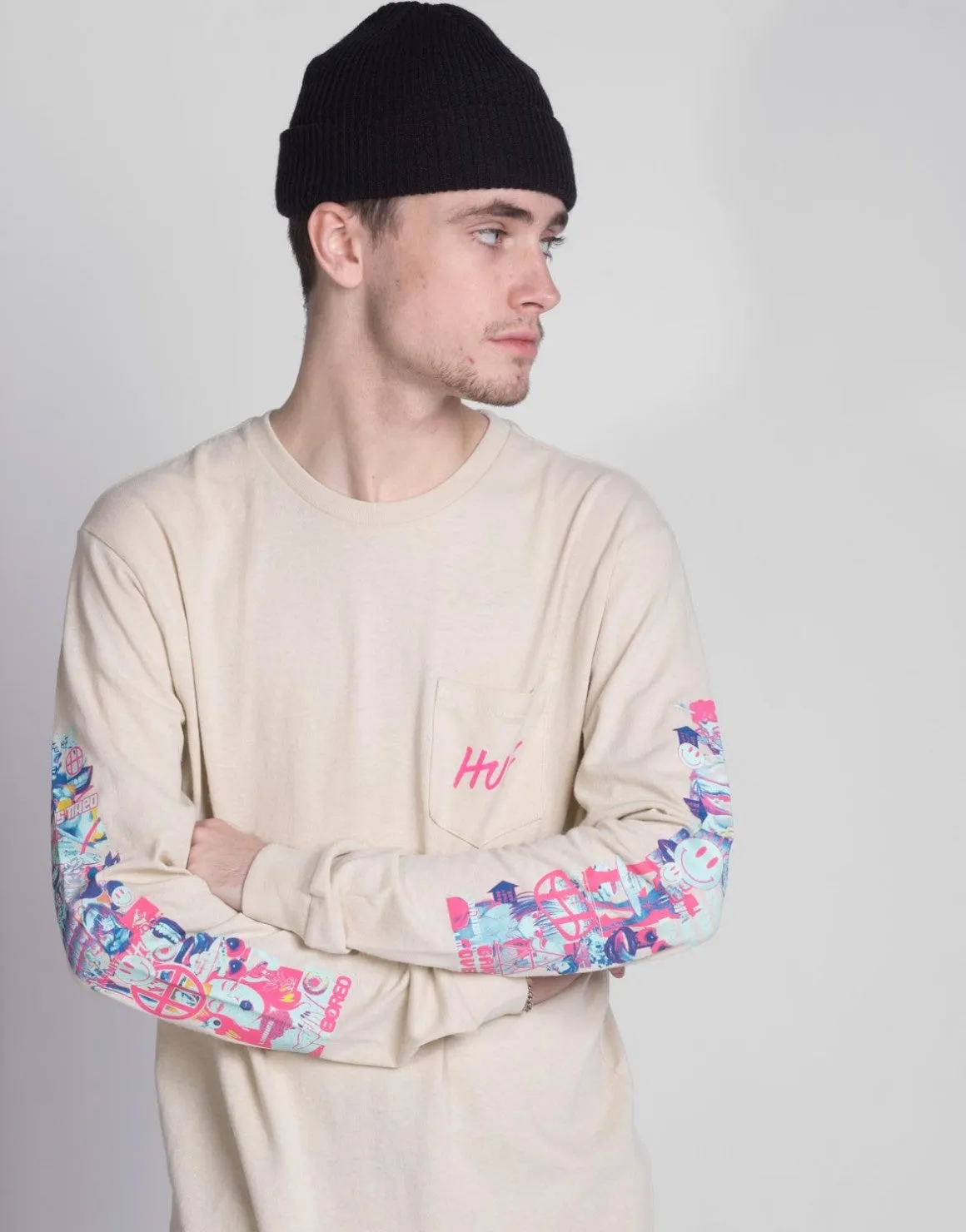 SHORT TERM L/S POCKET TEE OYSTER WHITE