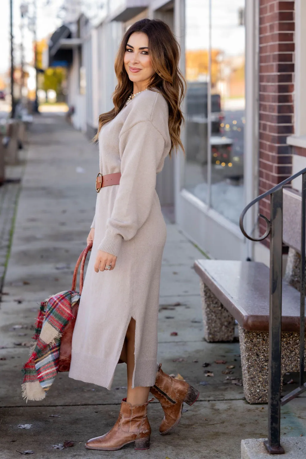 Side Slit Sweater Midi Dress