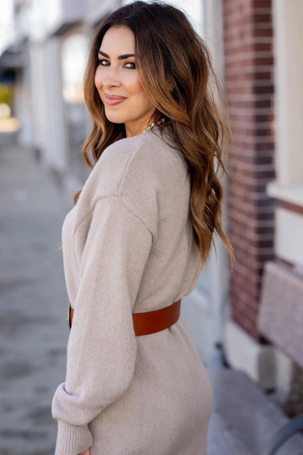 Side Slit Sweater Midi Dress