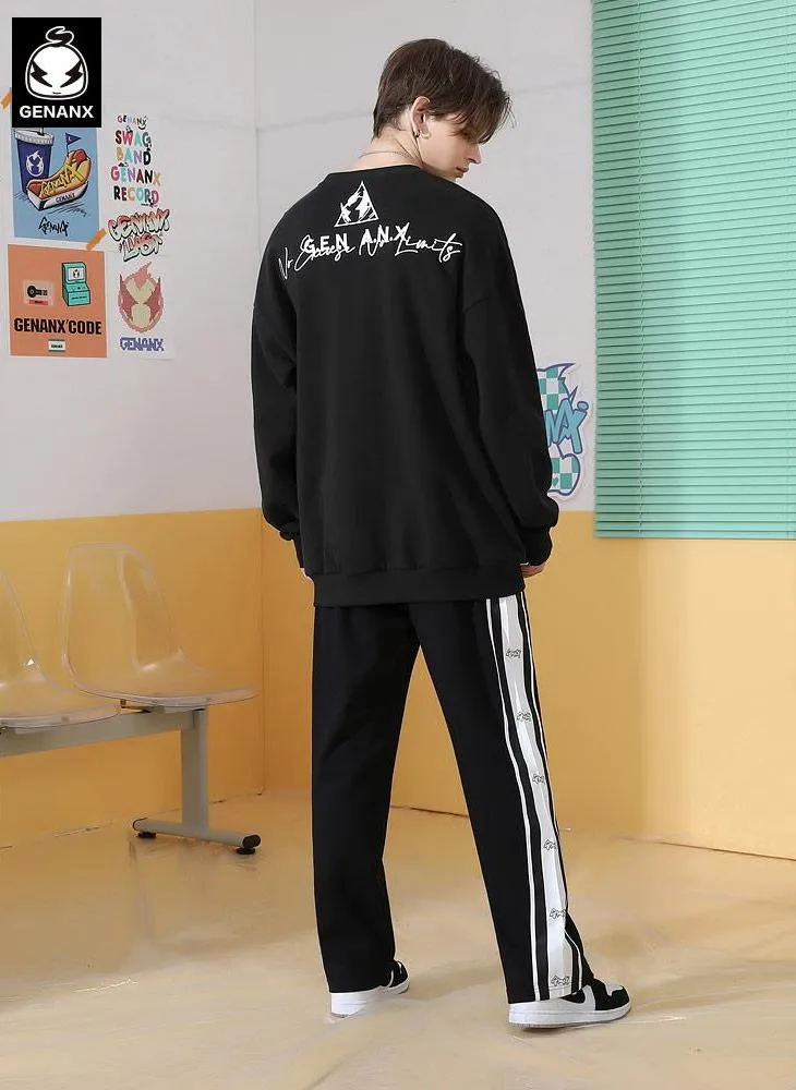 Simple Letter Embroidered Fake Two-piece Pure Cotton Round Neck Sweatshirt