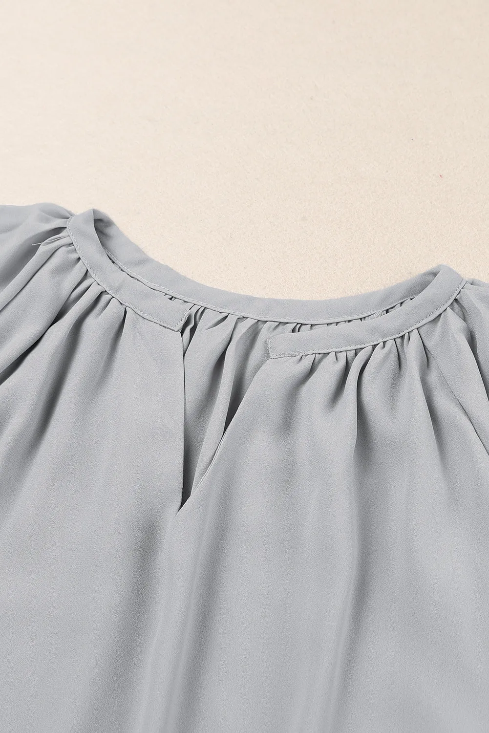 Simply Chic Gathered Detail Notched Neck Flutter Sleeve Top