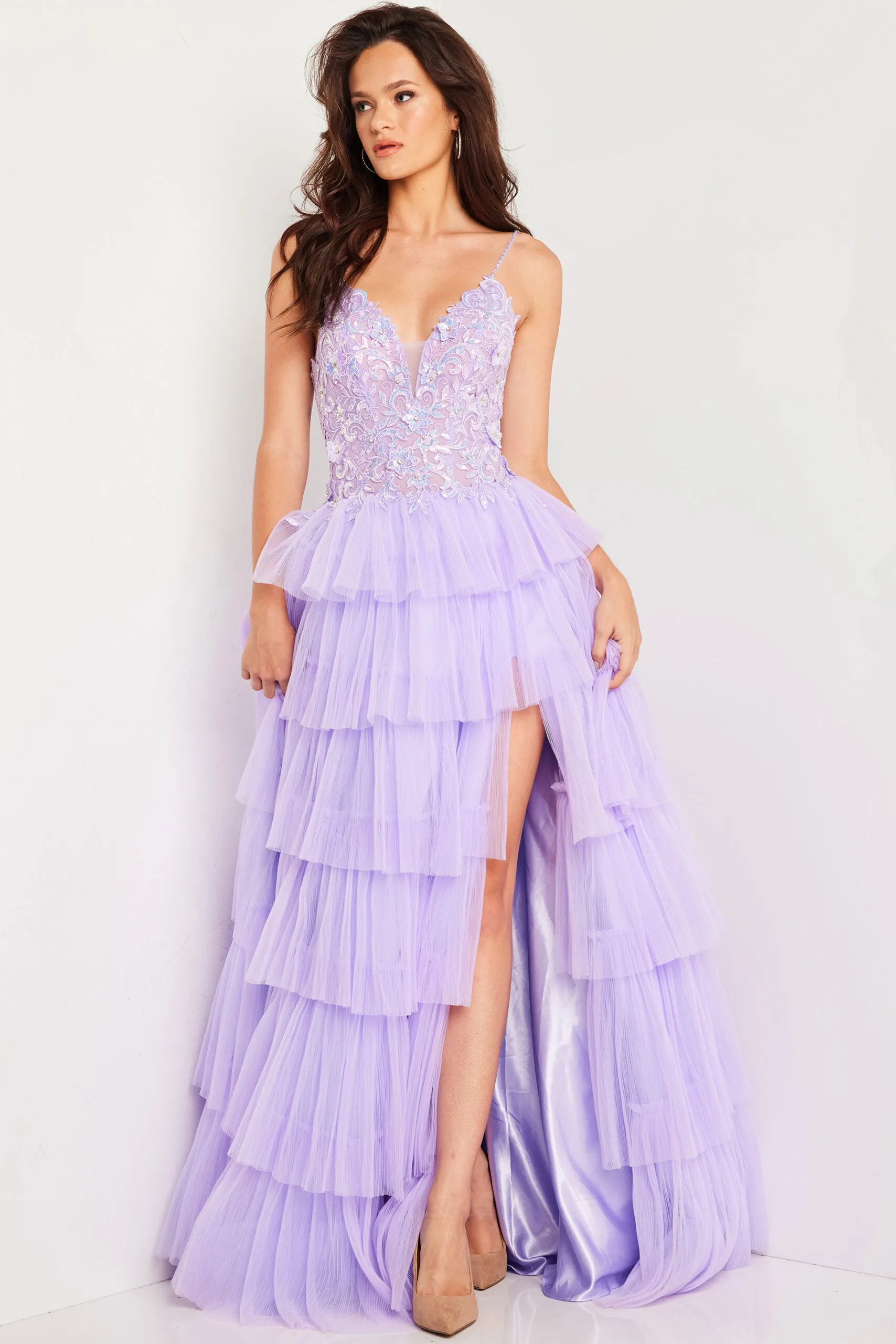 Sleeveless A-line Layered Slit Gown by Jovani 37190