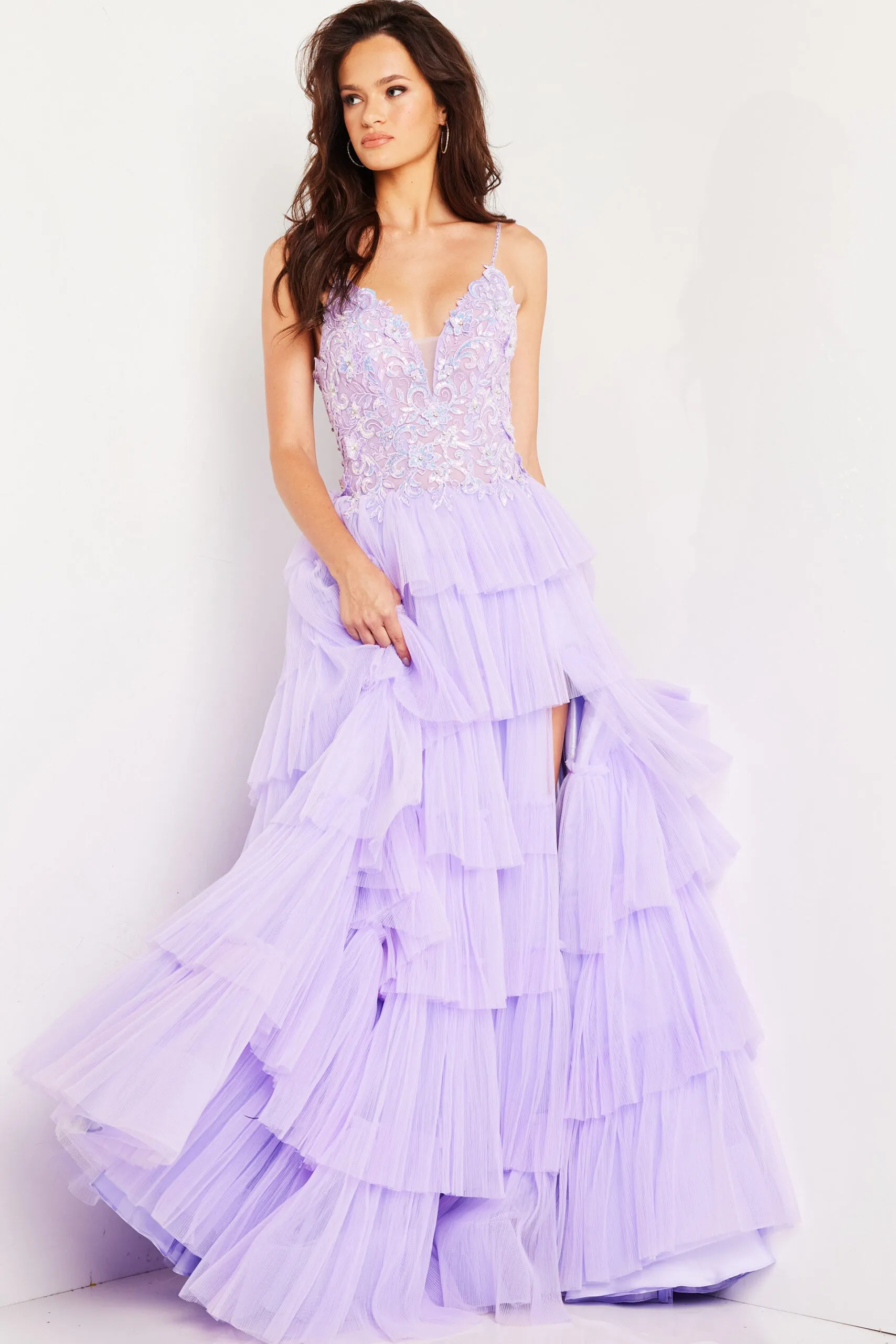 Sleeveless A-line Layered Slit Gown by Jovani 37190