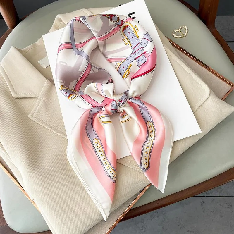 Small Chain Square Silk Scarf Hair Neck 70x70 Scarves Ladies Silk scarf
