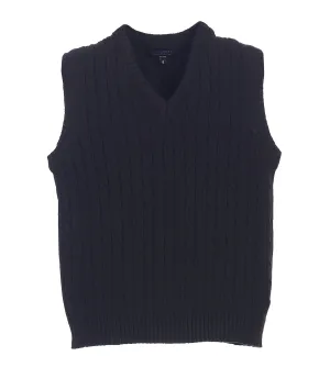 Soft V-Neck Cable Knit Sweater Vest-Black