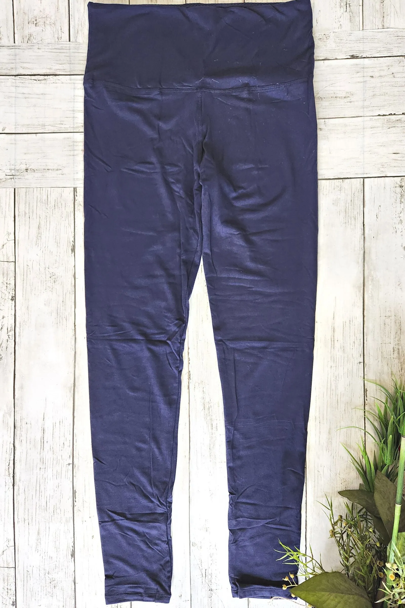 Solid Navy Yoga Band Legging