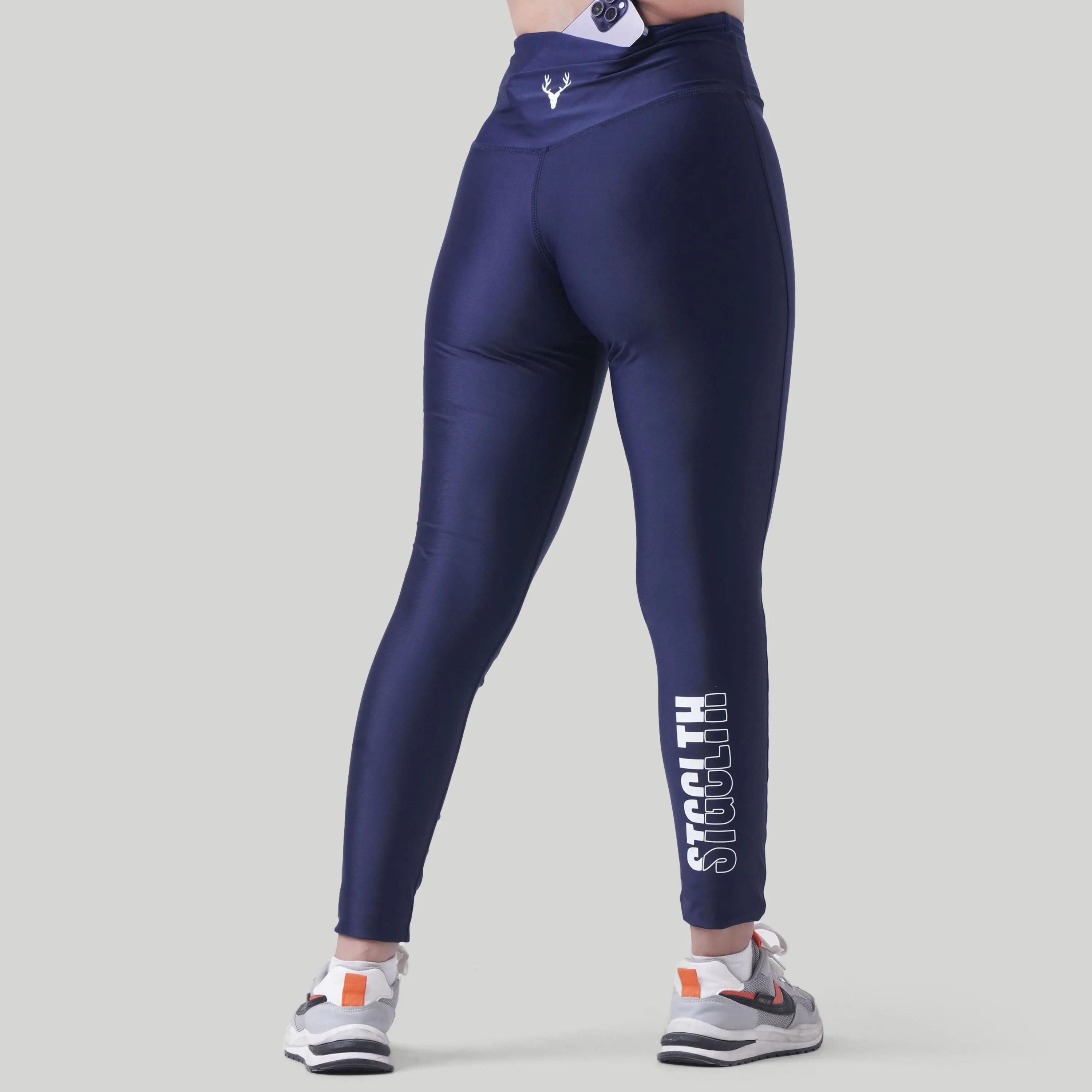 Stag Women Slash Dri-Fit Leggings (Navy Blue)