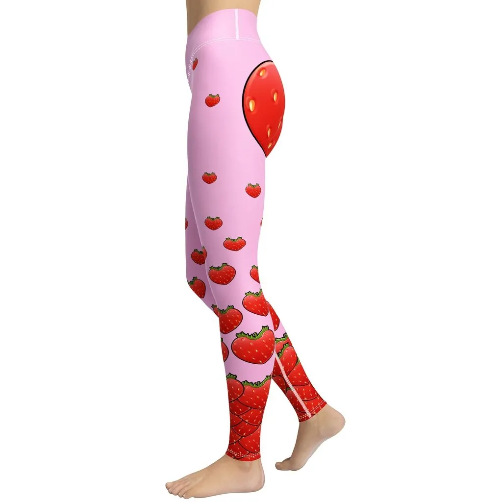 Strawberry Heart Shaped Yoga Leggings