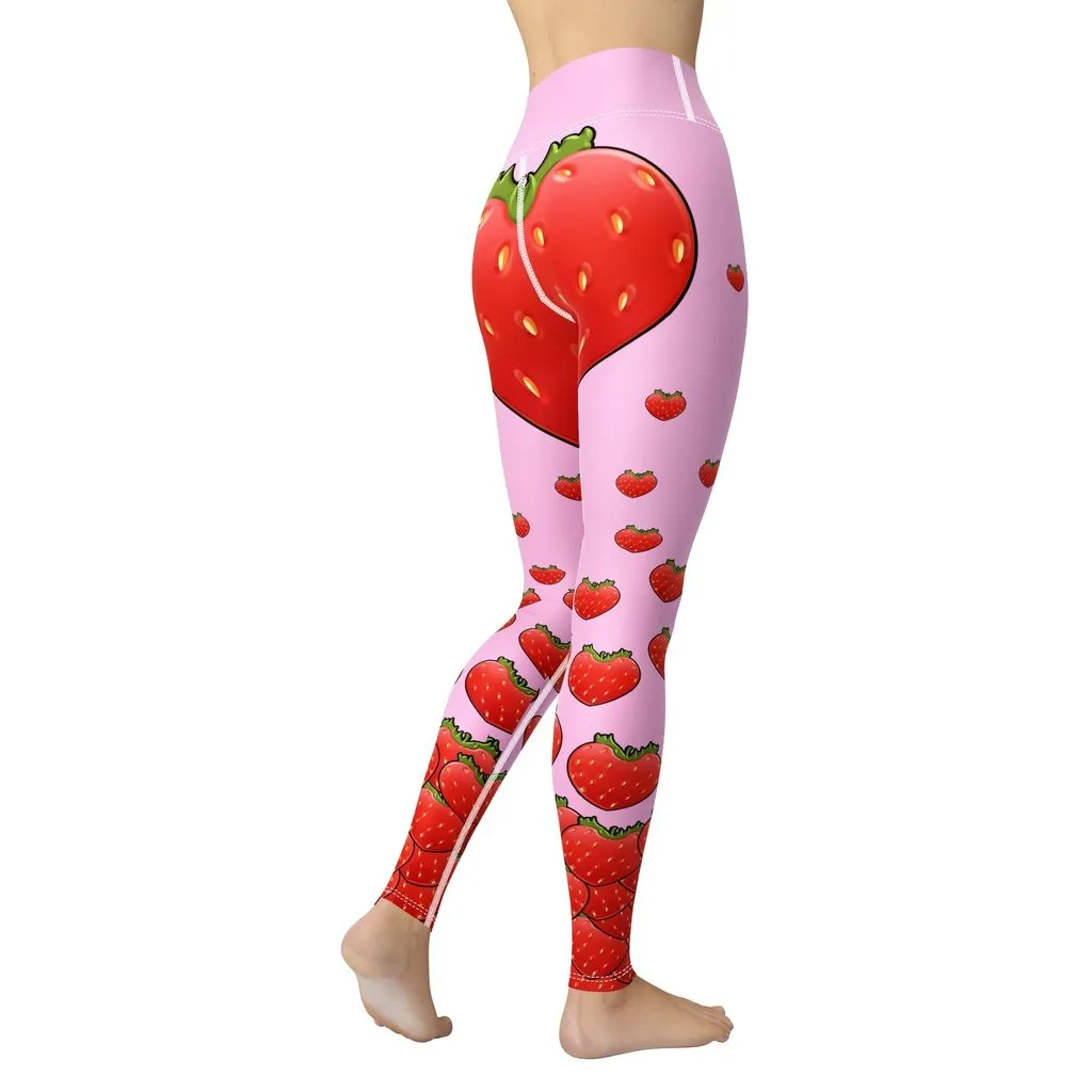 Strawberry Heart Shaped Yoga Leggings