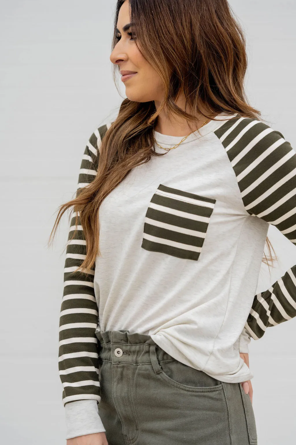 Stripe Accented Pocket Sweatshirt