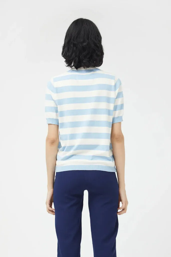 Striped Short Sleeve Sweater - Blue