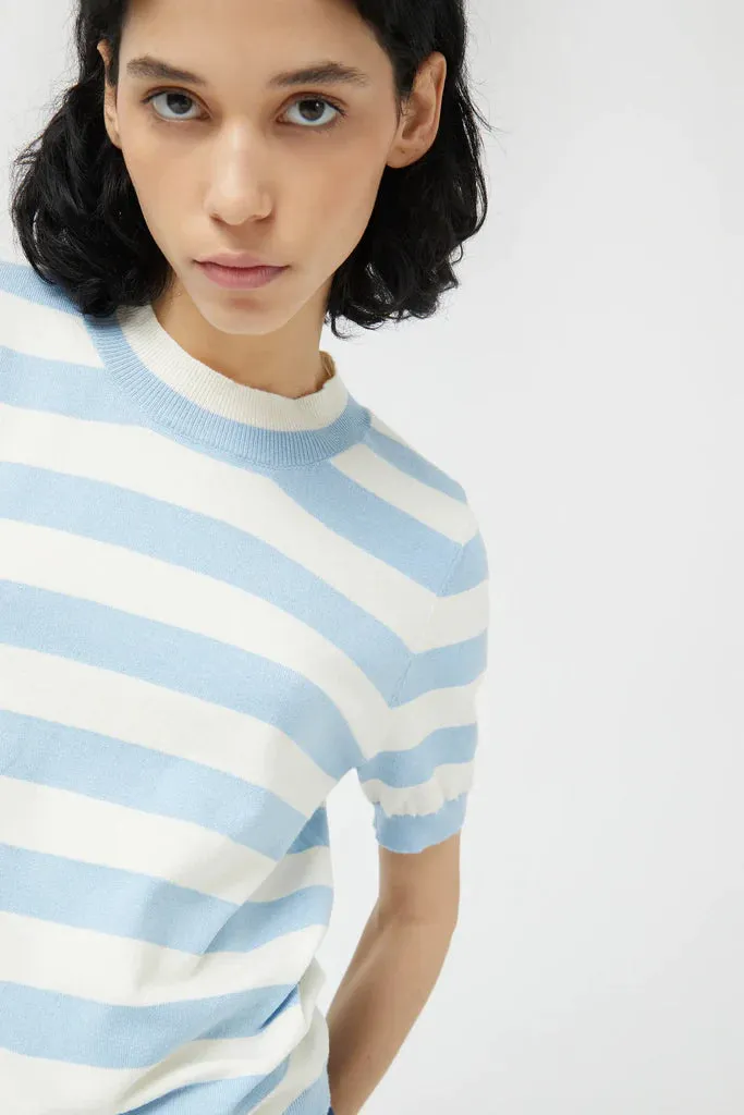 Striped Short Sleeve Sweater - Blue