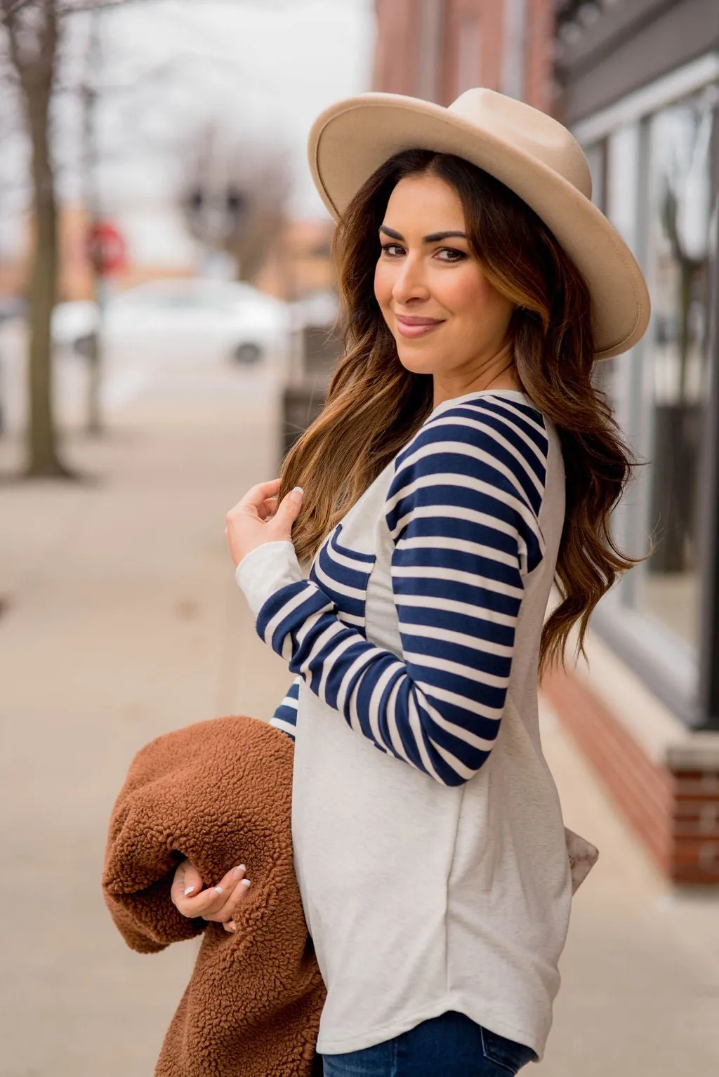 Striped Sleeve Pocket Sweatshirt