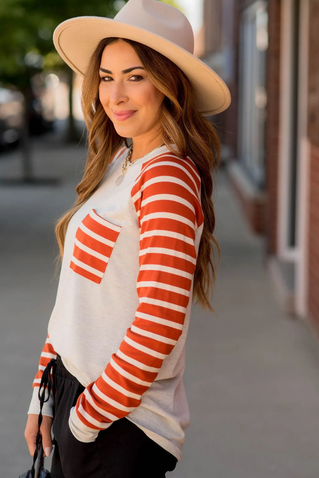 Striped Sleeve Pocket Sweatshirt
