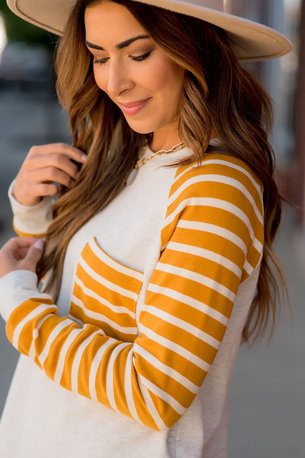 Striped Sleeve Pocket Sweatshirt