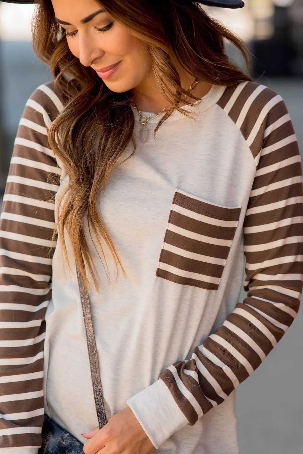 Striped Sleeve Pocket Sweatshirt