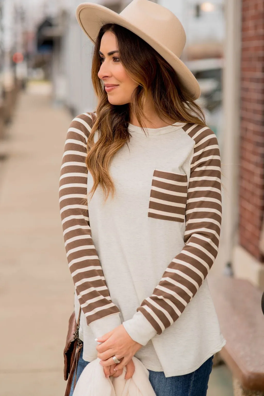 Striped Sleeve Pocket Sweatshirt