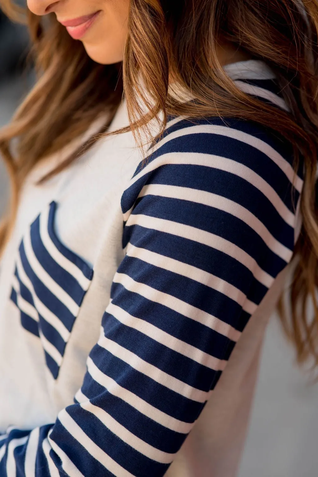 Striped Sleeve Pocket Sweatshirt