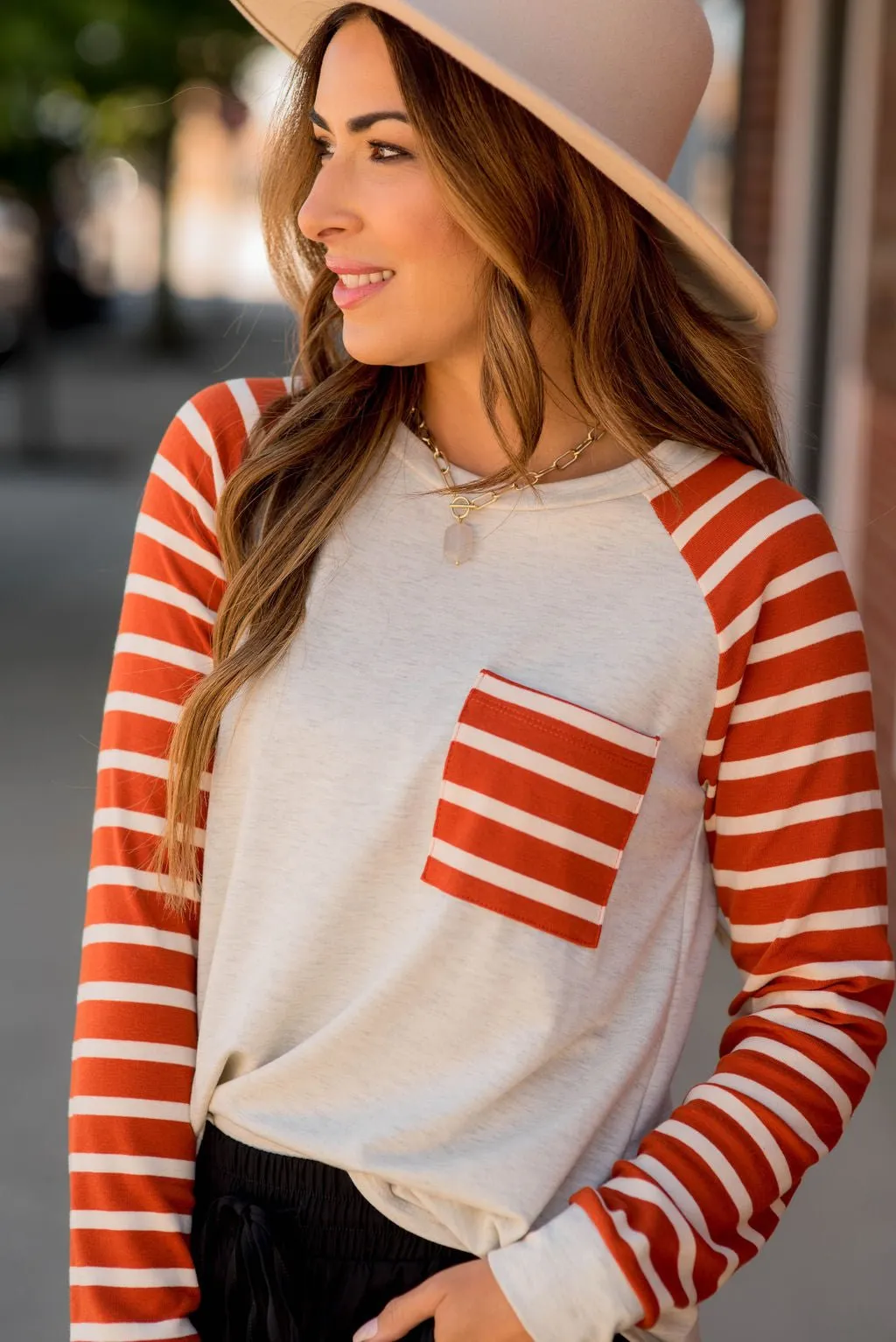 Striped Sleeve Pocket Sweatshirt