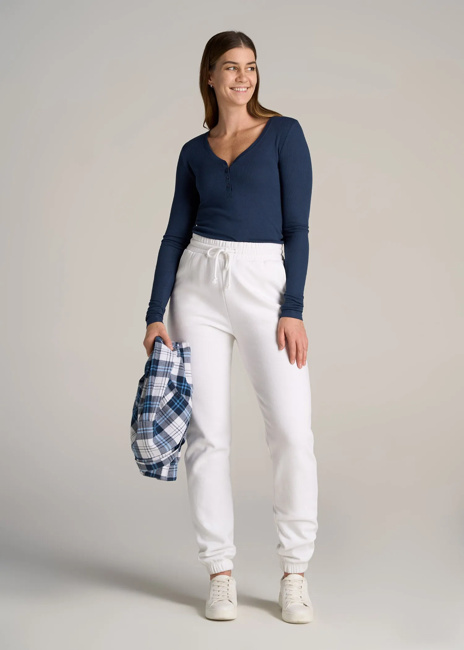 Tall Women's FITTED Ribbed Long Sleeve Henley in Navy