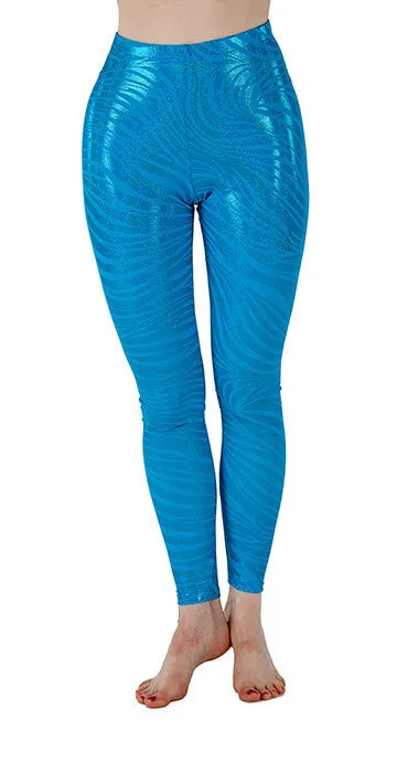 Teal Tiger Sparkle Spandex Leggings