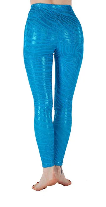 Teal Tiger Sparkle Spandex Leggings