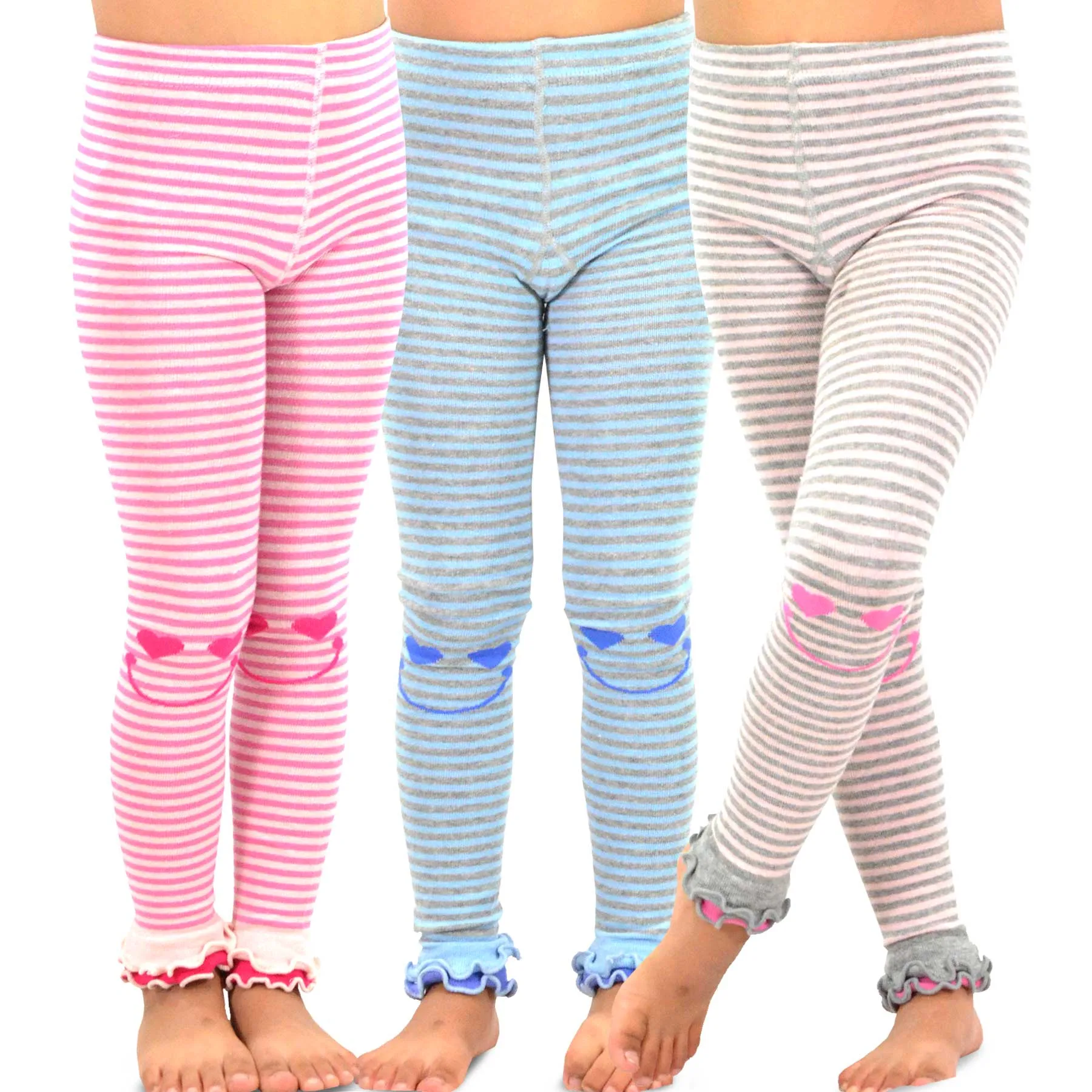 TeeHee Socks Kid's Casual Cotton Footless Tights Happy Stripe 3-Pack (70685)
