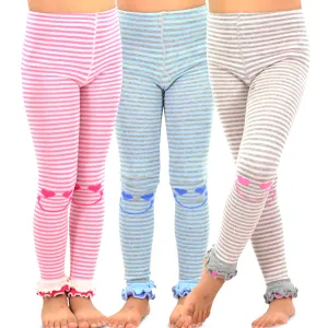 TeeHee Socks Kid's Casual Cotton Footless Tights Happy Stripe 3-Pack (70685)