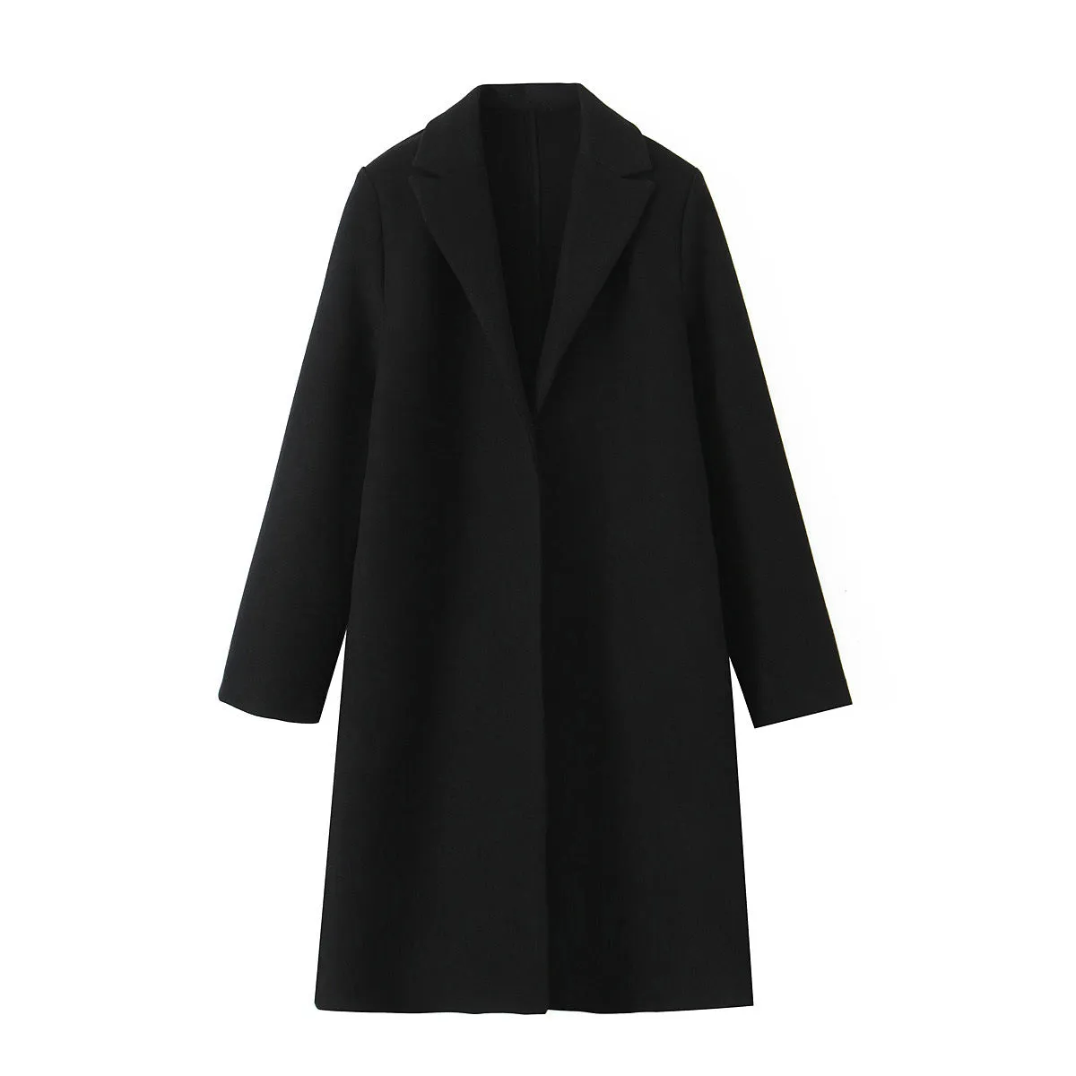 Textured open coat with a lapel collar