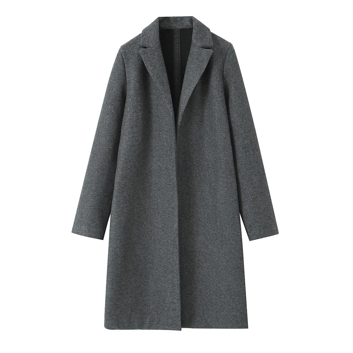 Textured open coat with a lapel collar