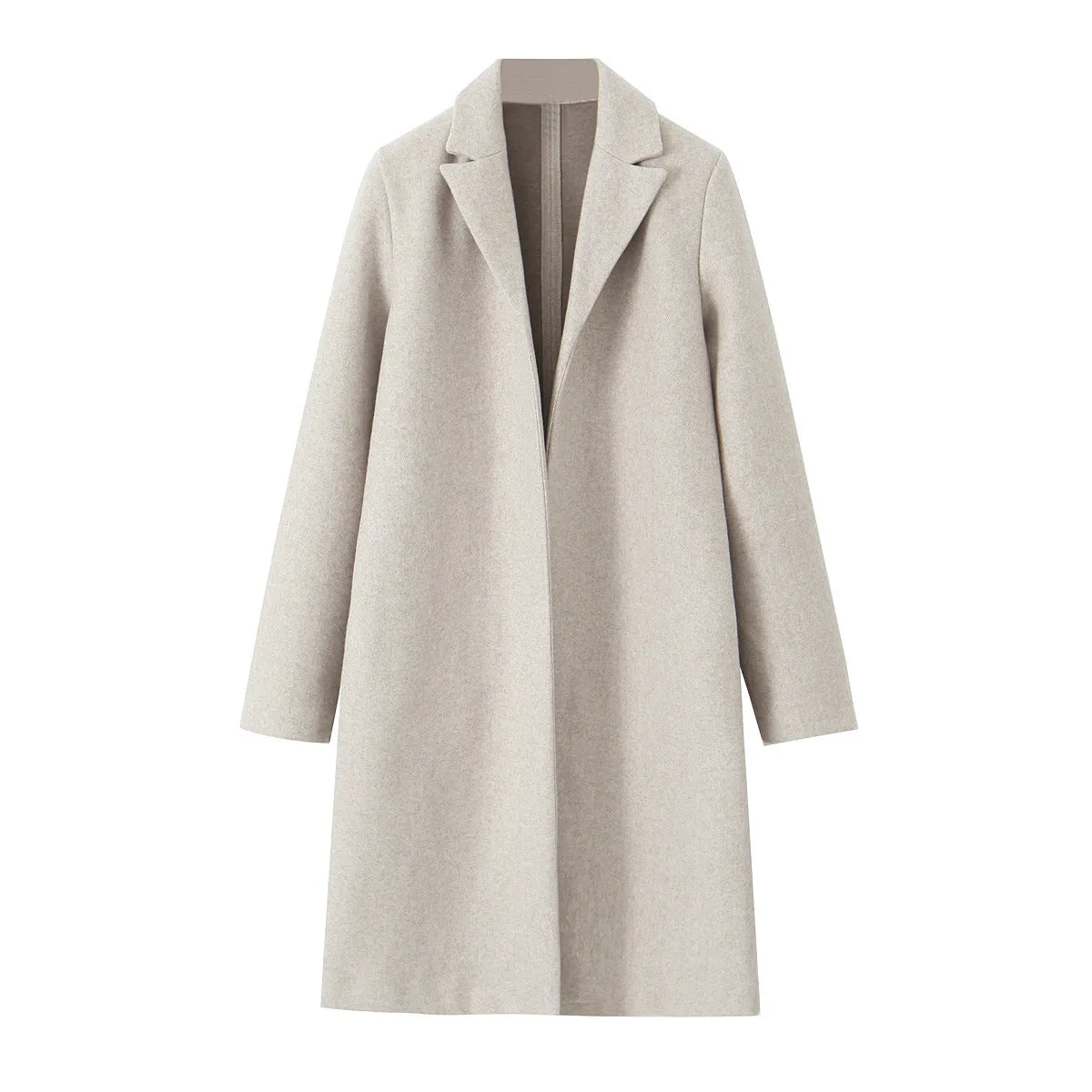 Textured open coat with a lapel collar