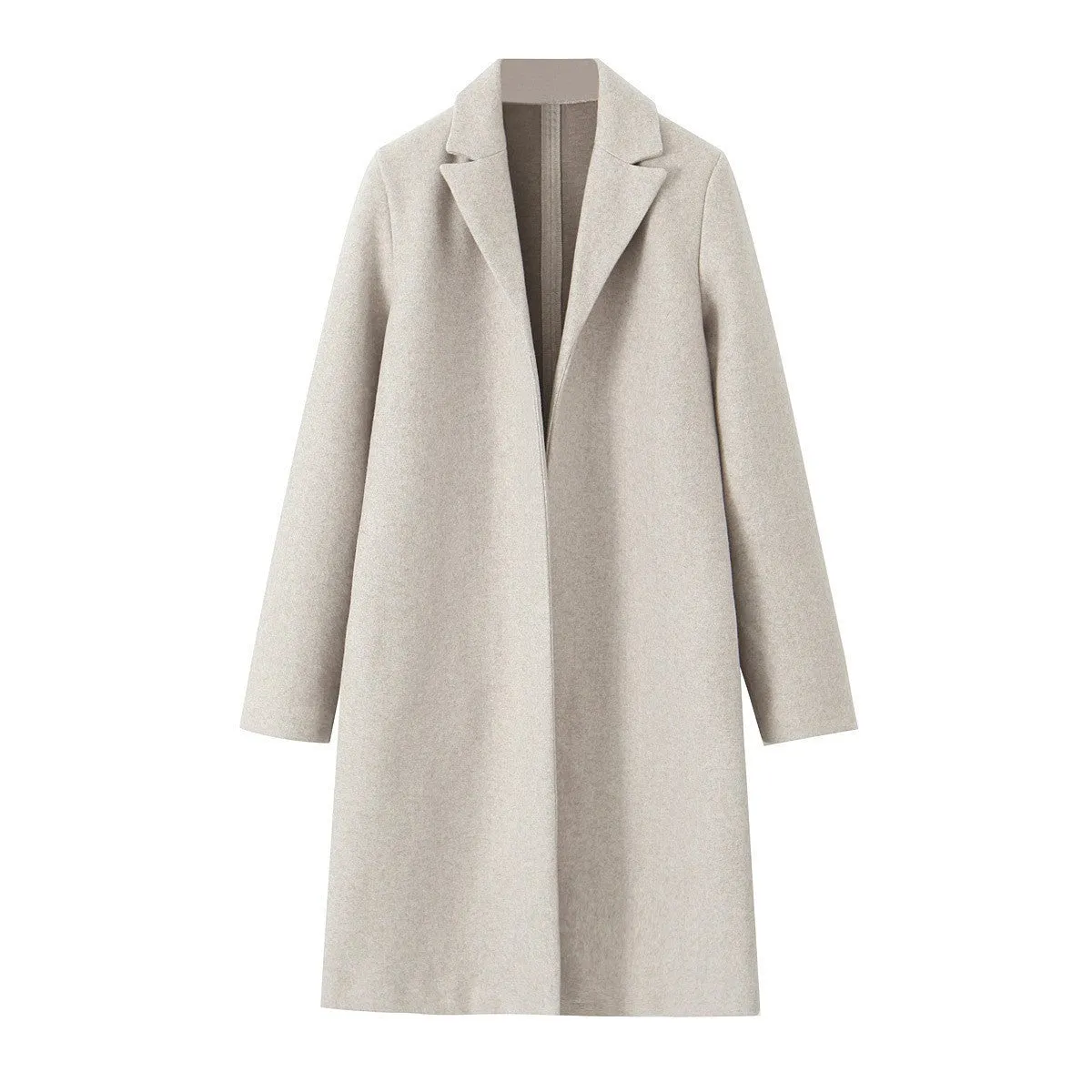Textured open coat with a lapel collar