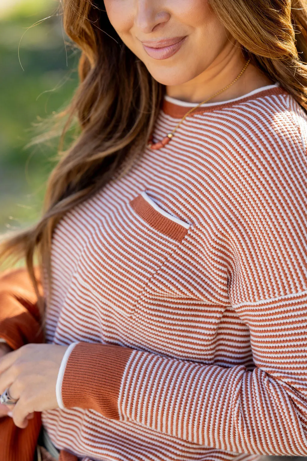 Textured Stripes Pocket Sweater