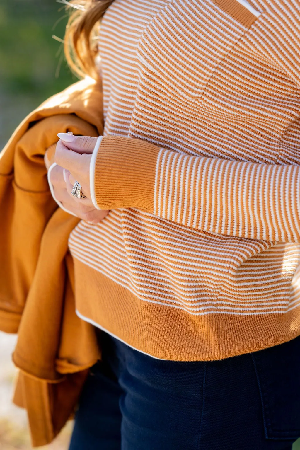 Textured Stripes Pocket Sweater