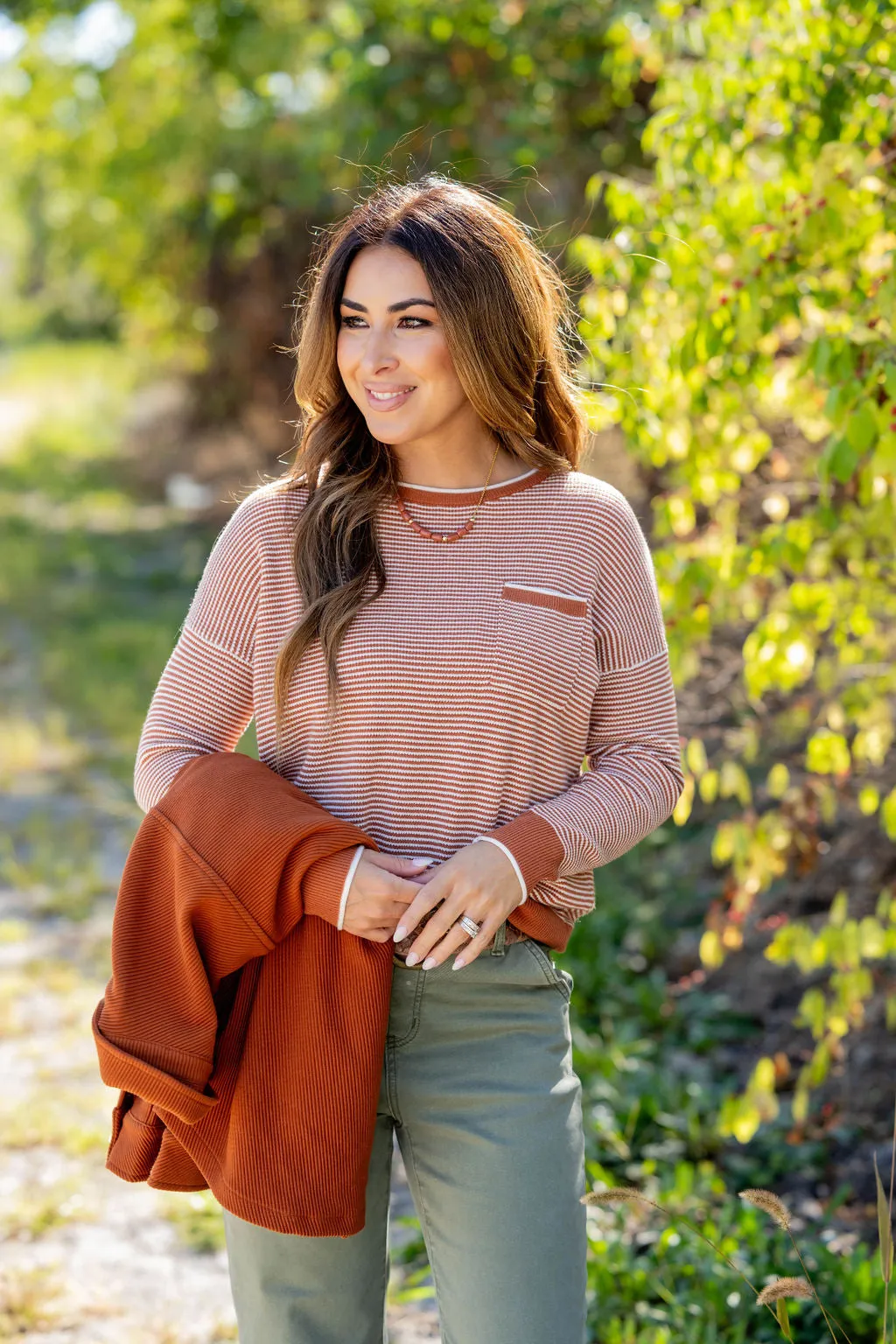Textured Stripes Pocket Sweater