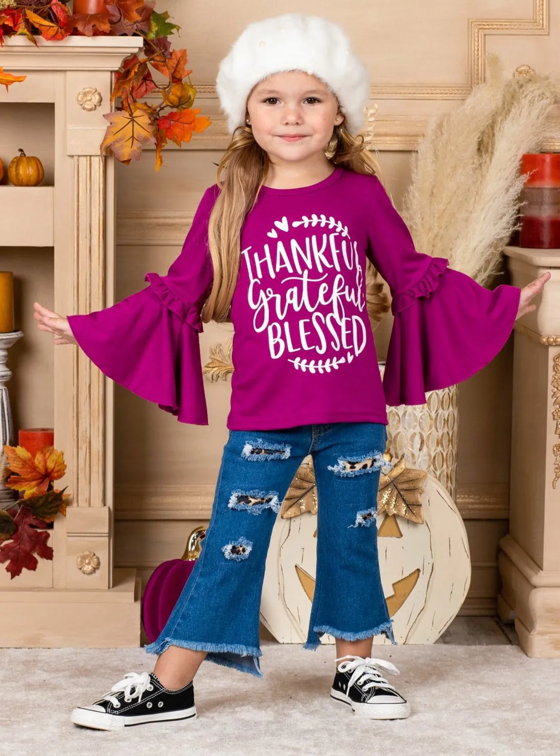 Thankful Grateful Blessed Boho Sleeve Top