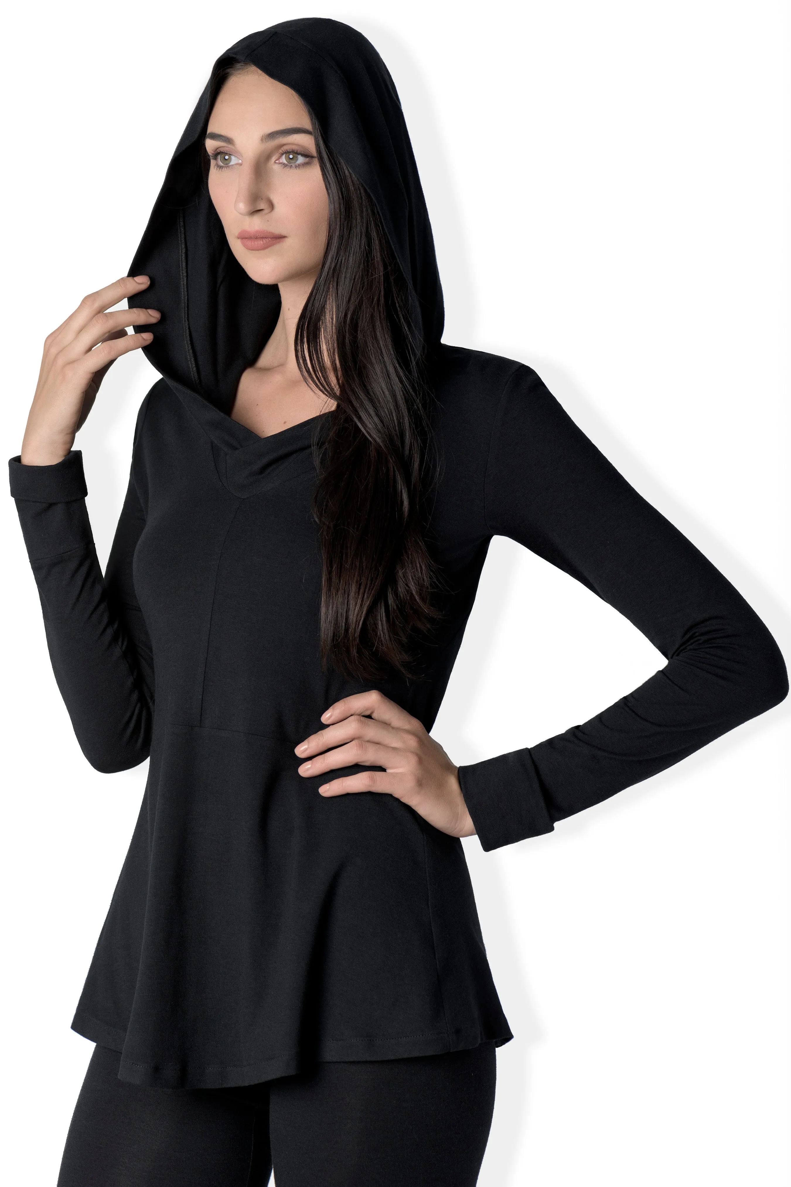 The Debbie hooded A-line bamboo jersey long sleeve tee