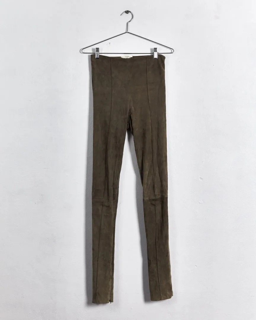 The Row 'moto' suede leggings, khaki, 6