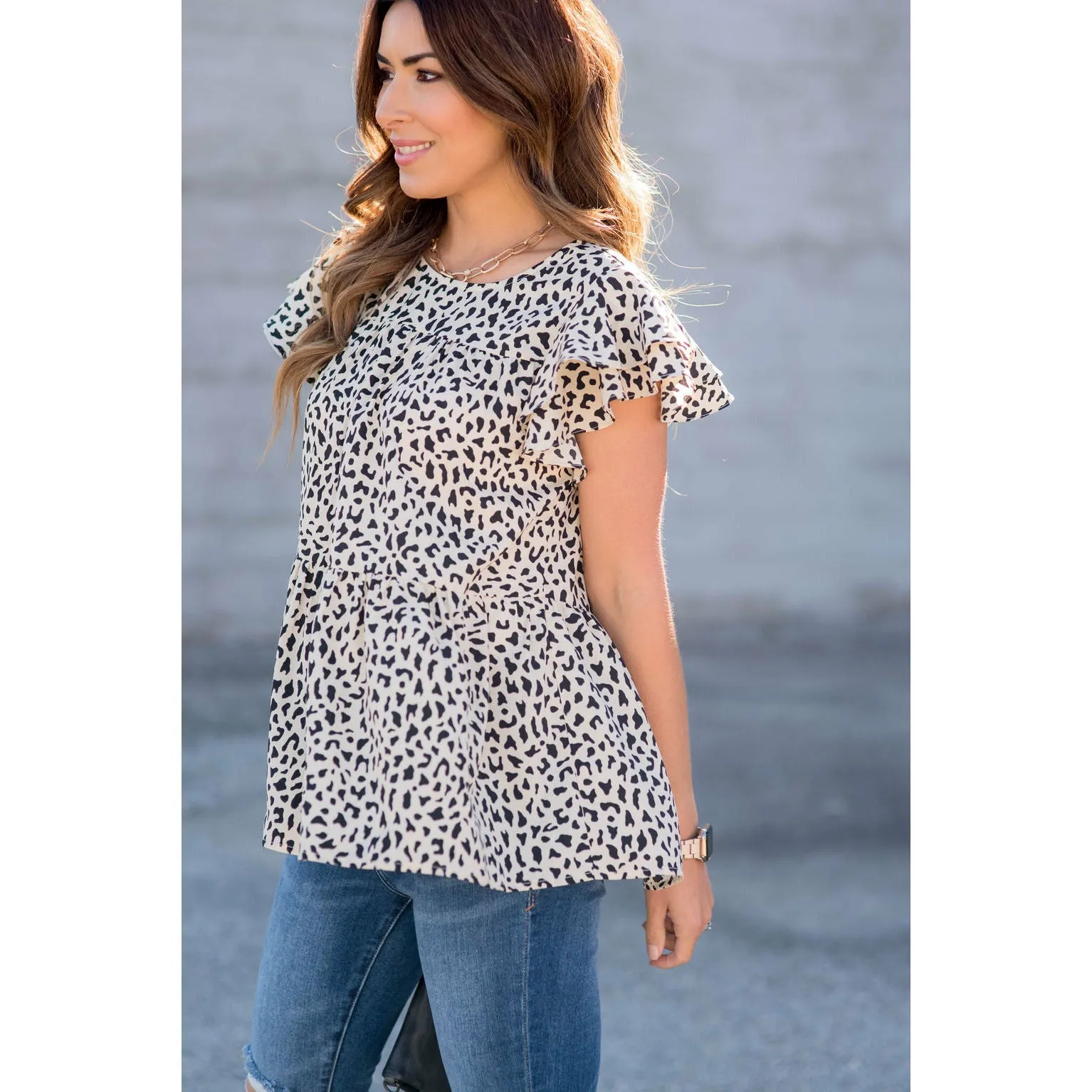 Tiered Patterned Flittery Sleeved Blouse