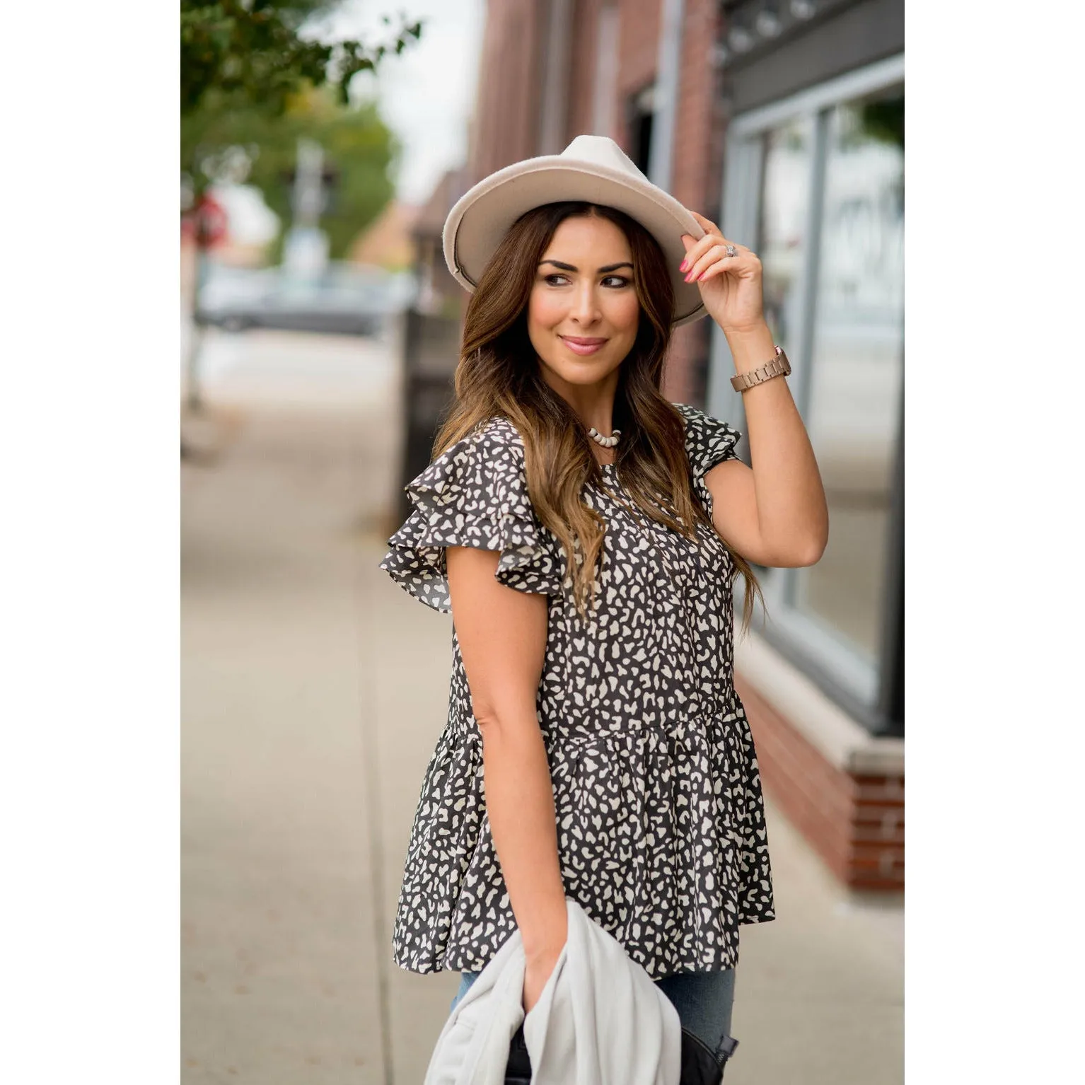 Tiered Patterned Flittery Sleeved Blouse
