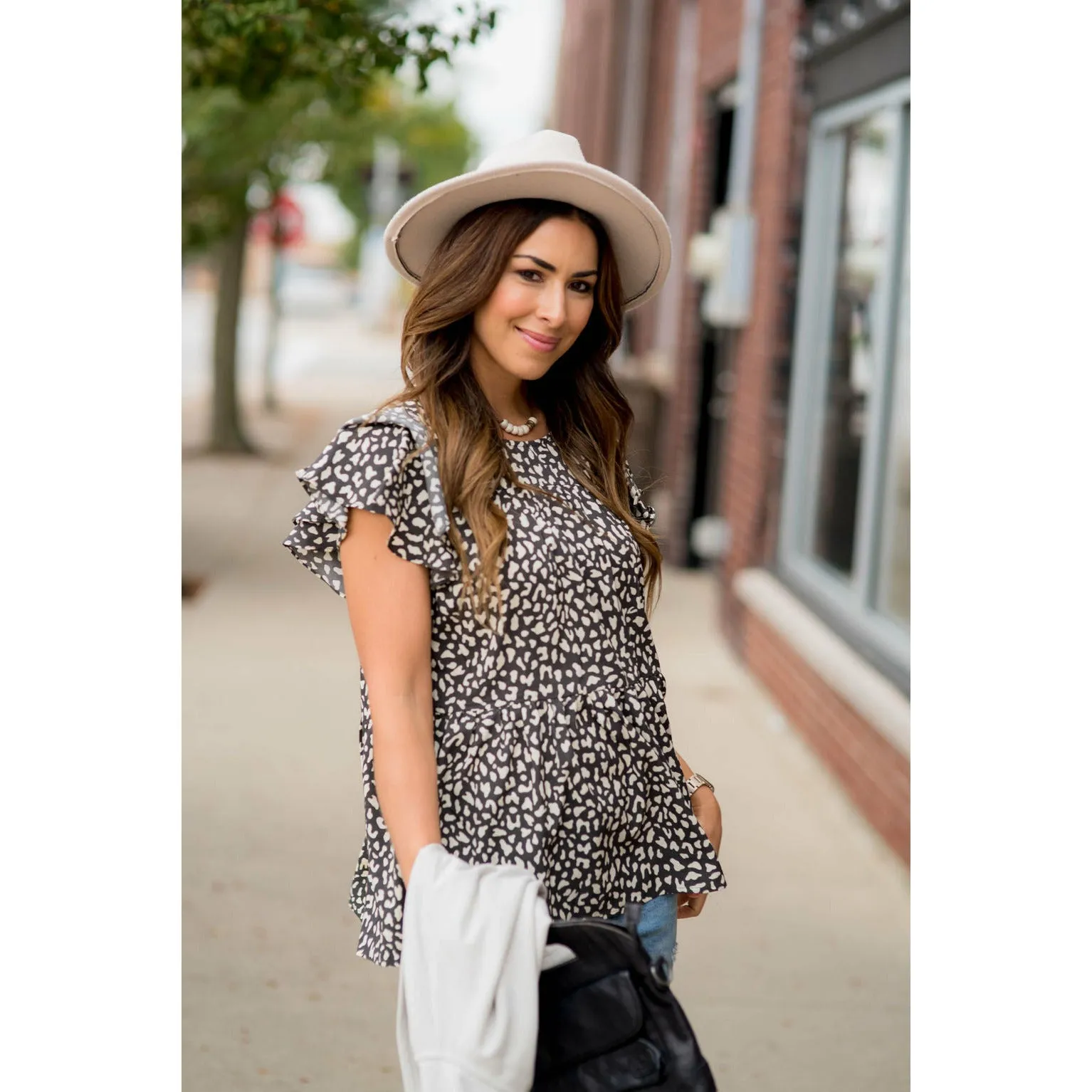 Tiered Patterned Flittery Sleeved Blouse
