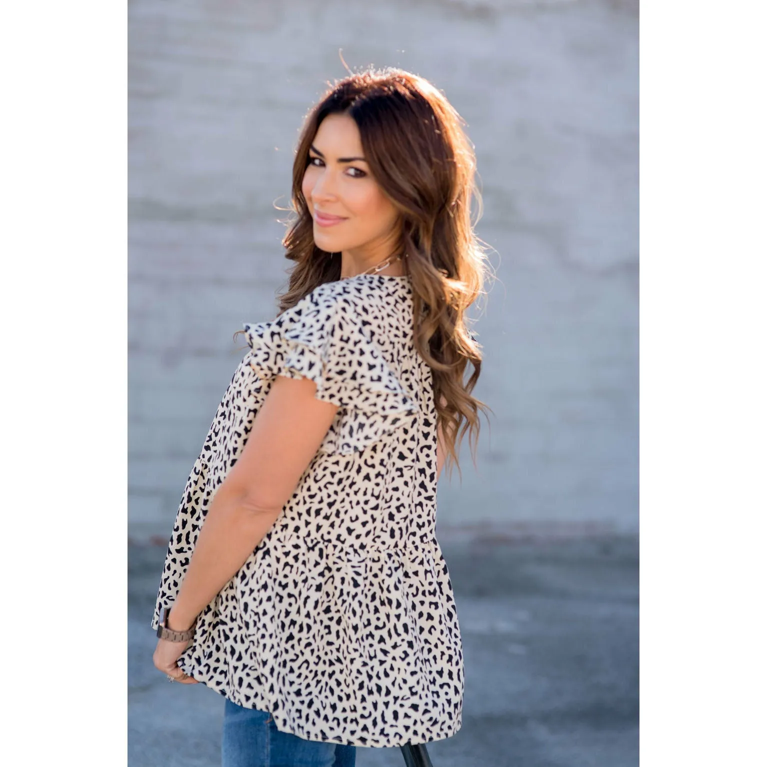 Tiered Patterned Flittery Sleeved Blouse