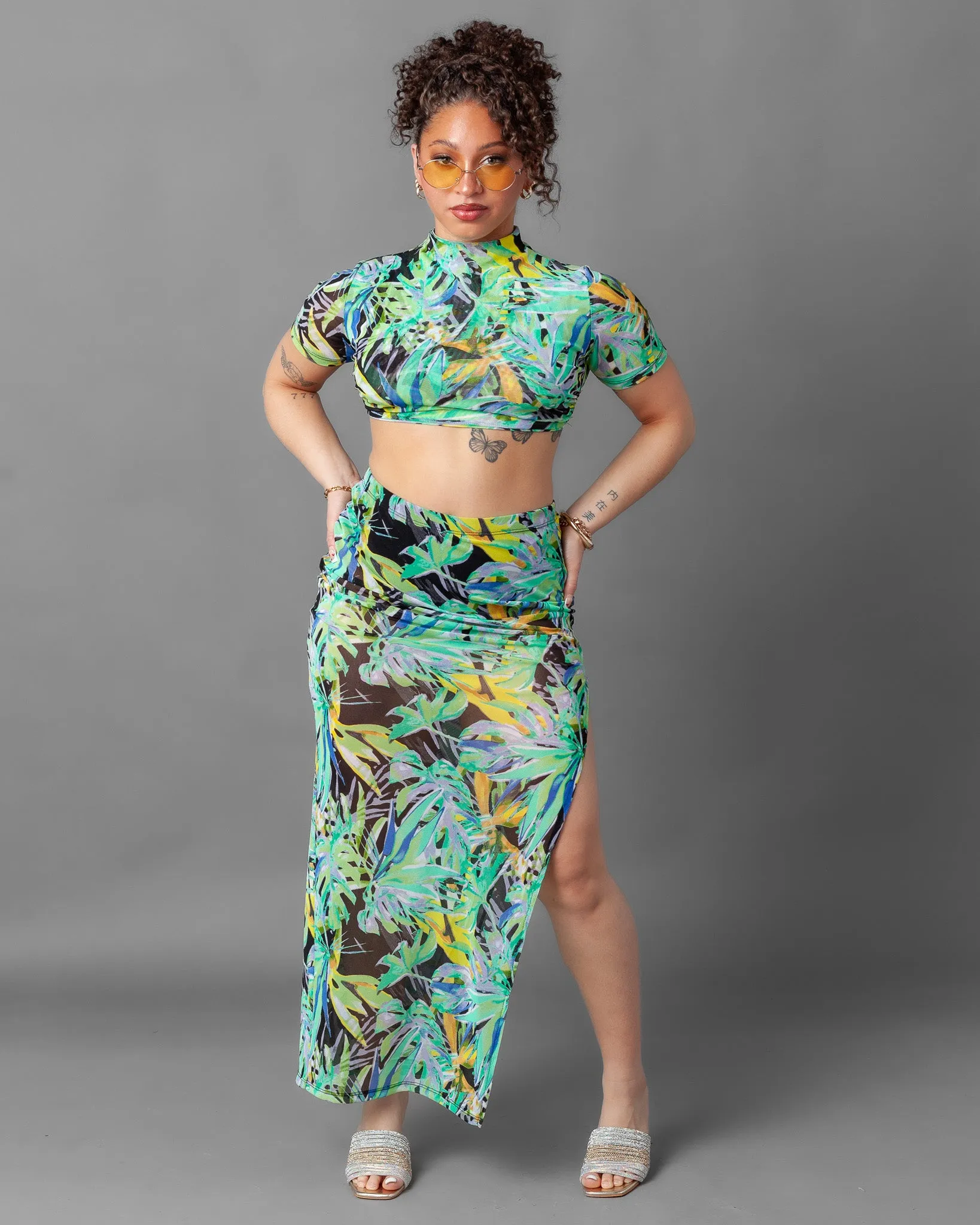 Tulum Short Sleeve Mesh Top and Skirt Set