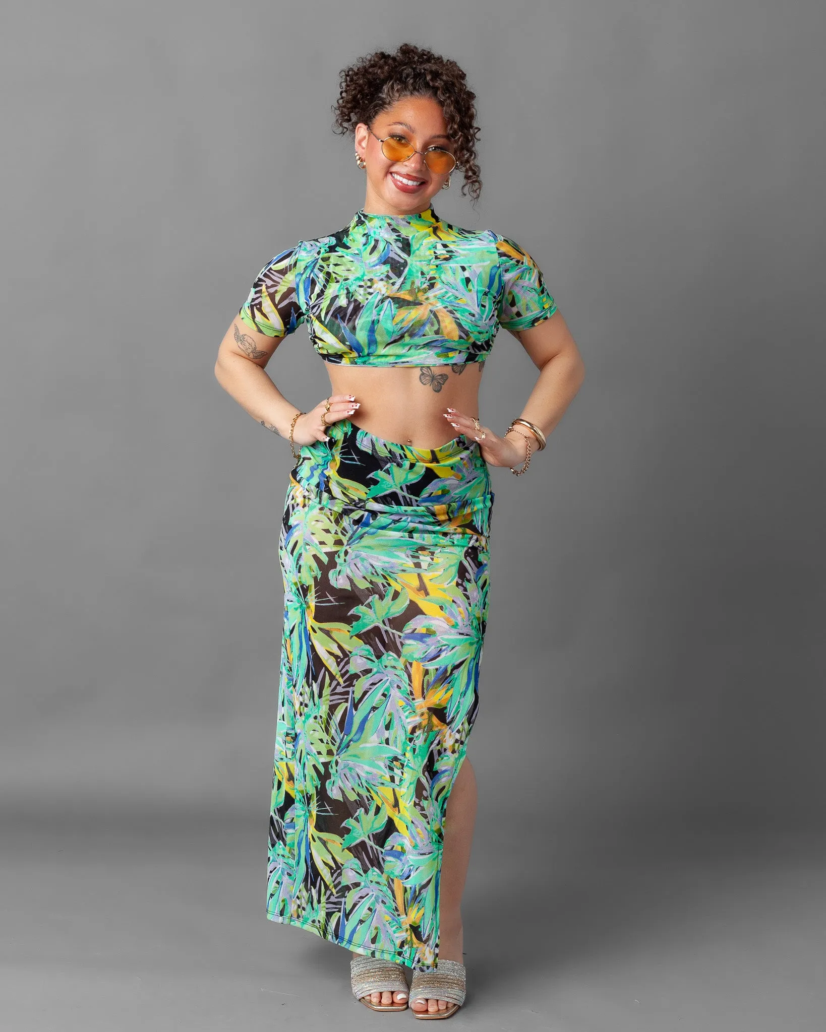 Tulum Short Sleeve Mesh Top and Skirt Set